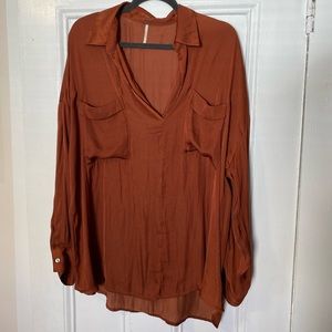 FREE PEOPLE SILK TOP, L, COPPER